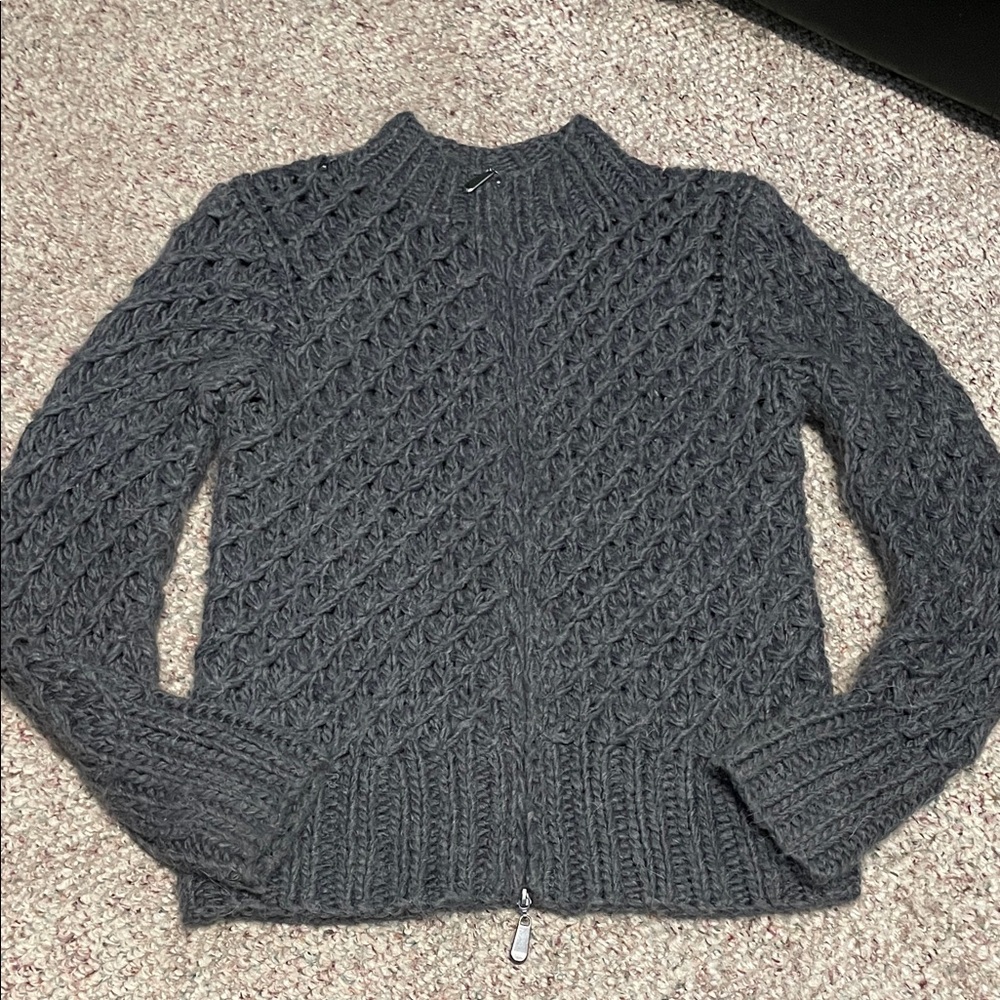 Carducci alpaca blend Gray Cable Knit zip front cardigan Sweater